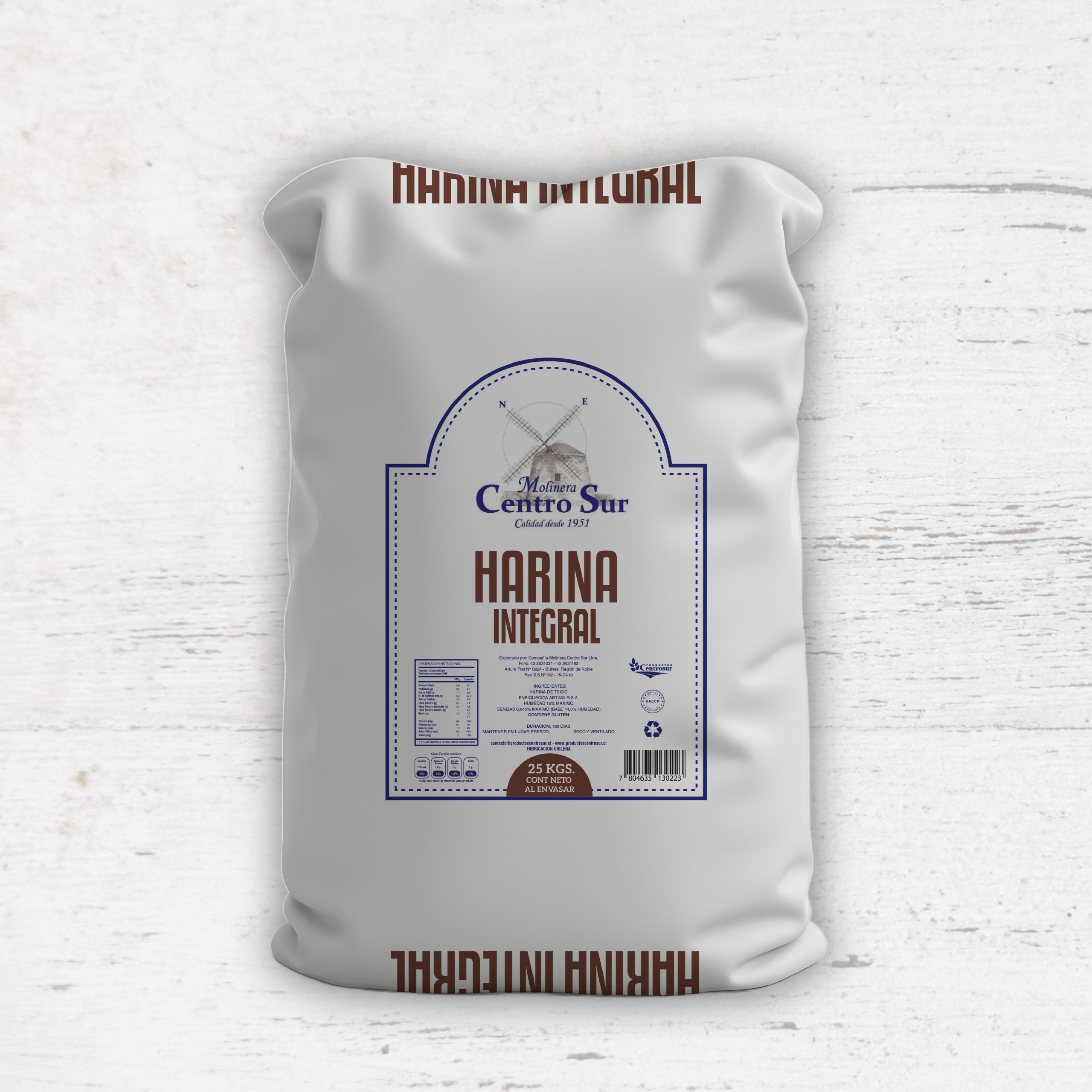 Saco 25 Harina Integral Oct 25 saco de harina integral molinera centro sur de 25 kilos junto a grano de trigo integral y pan artesanal