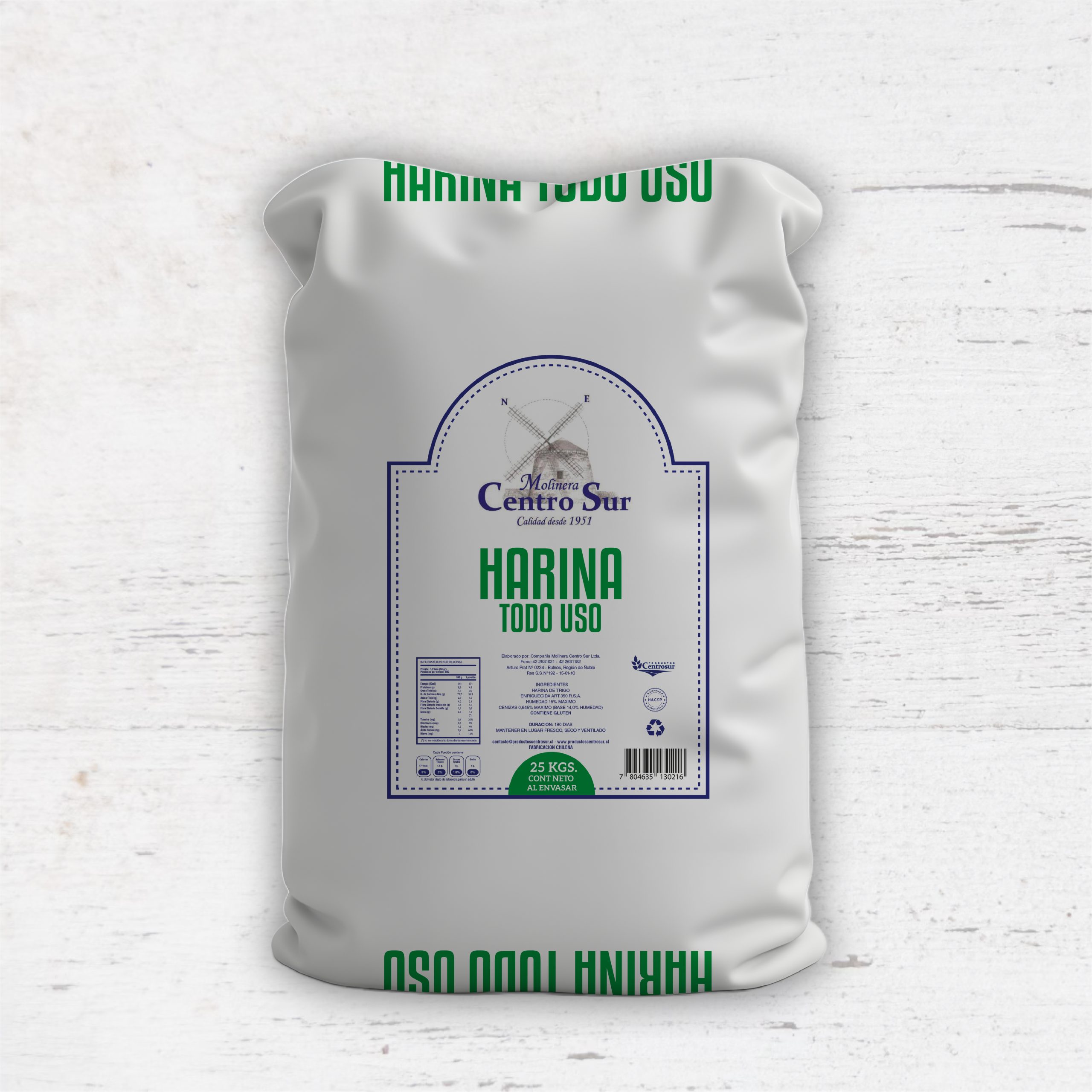 Saco 25 Harina TU Oct 25 saco de harina todo uso sin polvos de hornear molinera centro sur de 25 kilos en bodega de panadería